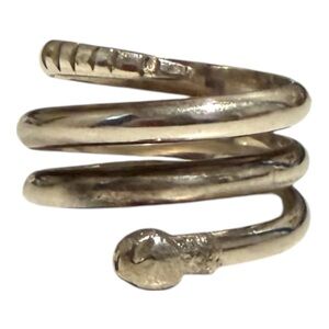 Silver Tone Spiral Coil Wrap Ring Adjustable Womens Size 8 9 Modern Statement